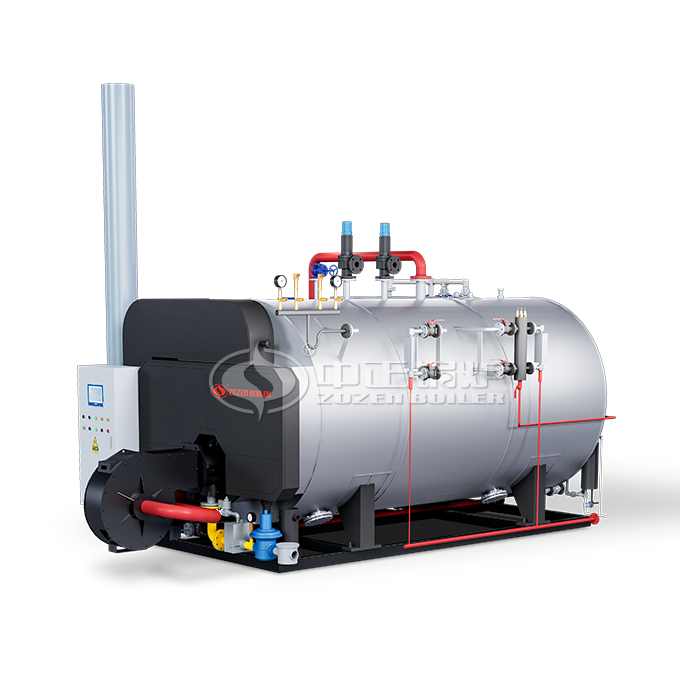 Skid-mounted WNS packaged boiler with burner, pumps, and controls pre-assembled on a single steel base frame